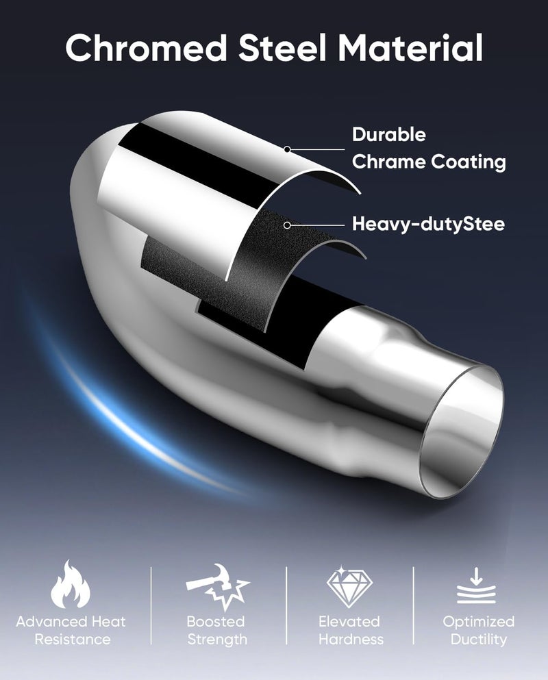 LYLCDDP 4 inch Diesel Exhaust, Exhaust Pipe Tip Elbow with a Clamp. 4'' Inlet 5'' Outlet 23'' Long chrome exhaust tips - Image 5